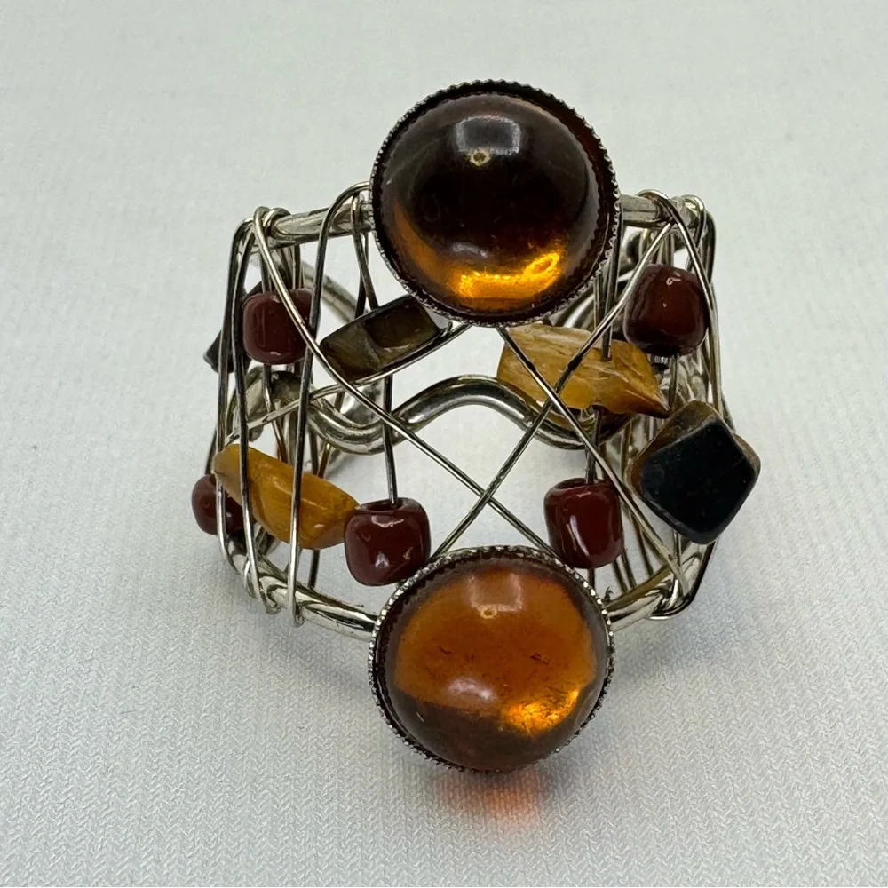 Artisan Wire Wrapped Gemstone Lucite Statement Ring Abstract Modern